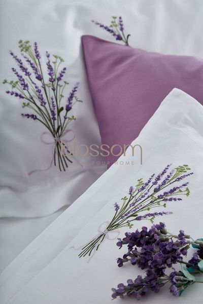 Комплект постільної білизни з вишитою лавандою люкс сатин LAVENDER , євро DANTELA 8768 фото
