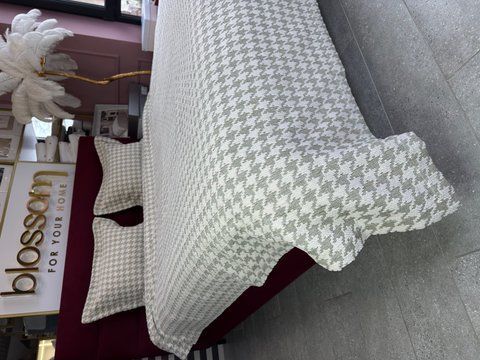Комплект покривала з наволочками в принт гусячу лапку KYLIN mint,Tivolyo home 00940 фото