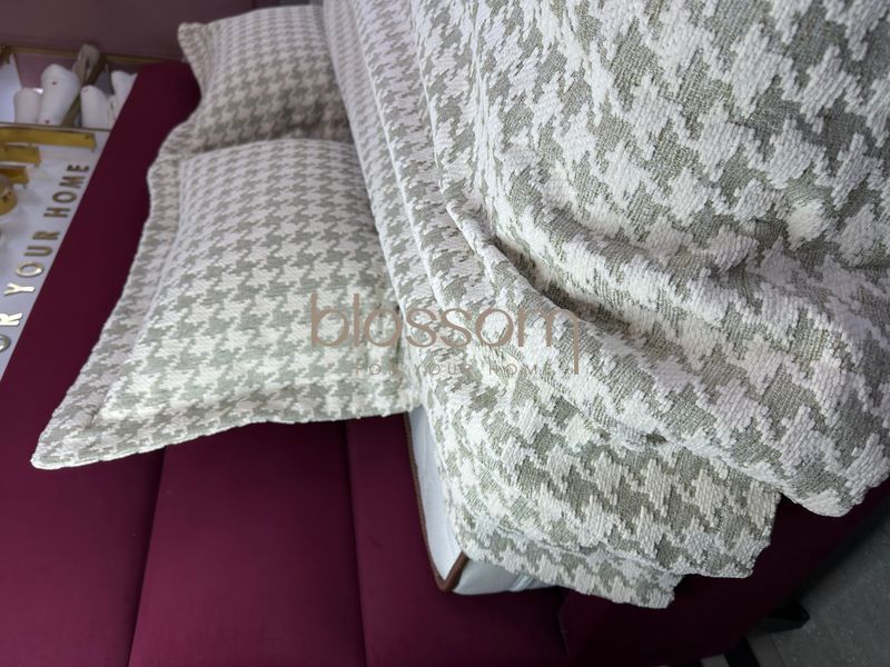 Комплект покрывала с наволочками в принт гусиную лапку KYLIN mint,Tivolyo home 00940 фото