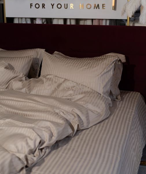 Комплект постільної білизни сатин в смужку Maison d'or, New rails beige , євро розмір 105 фото