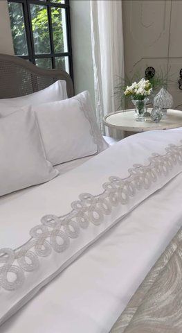 Комплект постільної білизни з вишивкою преміум сатин Pepper Home, STEPHANIE white-silver євро 6956 фото