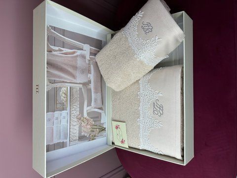 Комплект махрових рушників з мереживом JULIET bej, TIVOLYO HOME 0241 фото