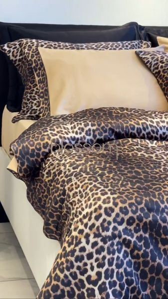 Сімейний Комплект постільноі білизни шовк-сатин LEOPARD HARDAL KRINKLE TIVOLYO HOME 7610 фото