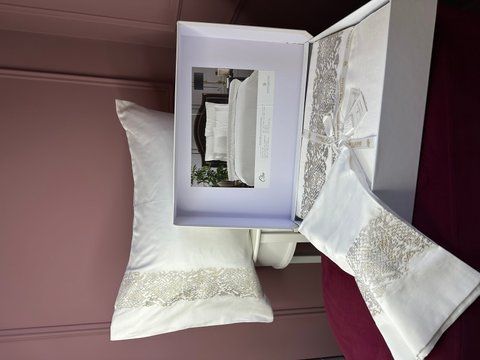 Комплект постільної білизни з вишивкою преміум сатин Pepper Home,cleo,cream-gold,євро 05 фото