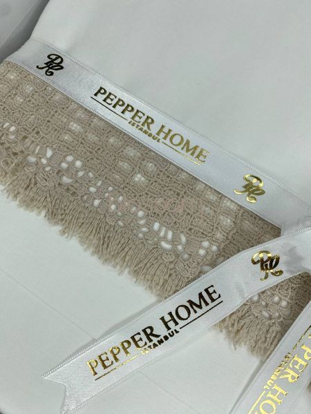 Комплект постільної білизни з вишивкою преміум сатин Pepper Home,joyce,cream-beje,євро  07 фото