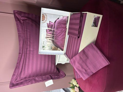 Сімейний комплект постільноі білизни сатин люкс в смужку JACQUARD bordo,TIVOLYO HOME 0247 фото