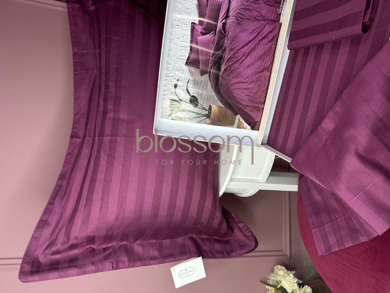 Сімейний комплект постільноі білизни сатин люкс в смужку JACQUARD bordo,TIVOLYO HOME 0247 фото