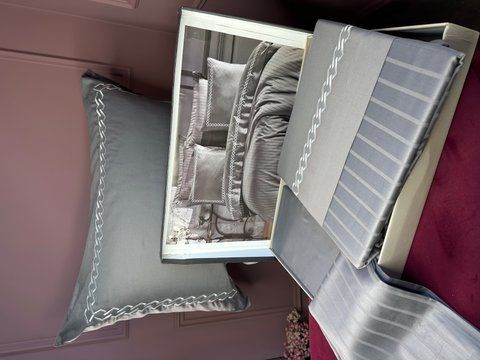 Комплект постільної білизни з вишивкою люкс сатин NUANS gri, євро DANTELA 00956 фото