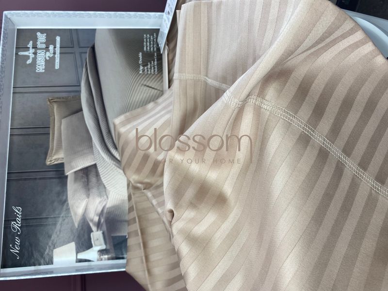 Комплект постільної білизни сатин в смужку Maison d'or, NEW RAILS beige , півтораспальний розмір 00750 фото