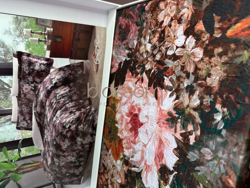 Сімейний Комплект постільноі білизни шовк-сатин GARDEN ROSE KRINKLE TIVOLYO HOME 6783 фото