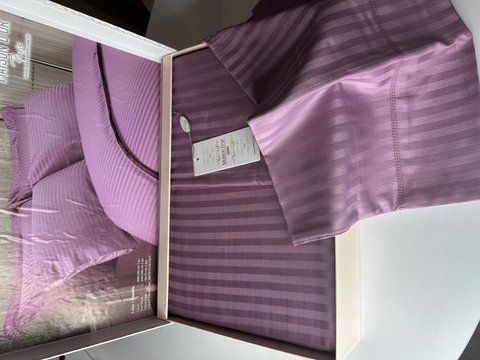 Комплект постільної білизни сатин в смужку Maison d'or, New rails lilac, євро розмір 6463 фото
