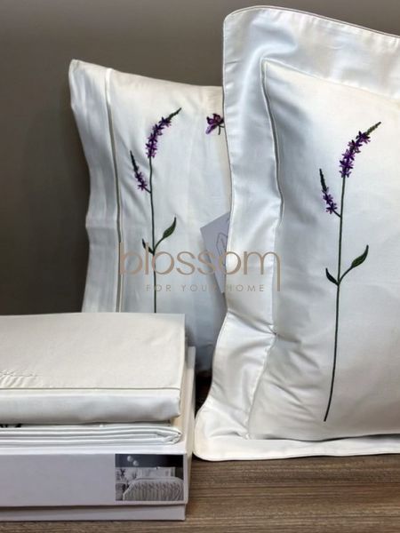 Постіль з вишитою лавандою сатин люкс LAVANDER GARDEN євро TIVOLYO HOME 6288 фото