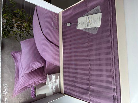 Комплект постільної білизни сатин в смужку Maison d'or, NEW RAILS lilac, півтораспальний розмір 6863 фото