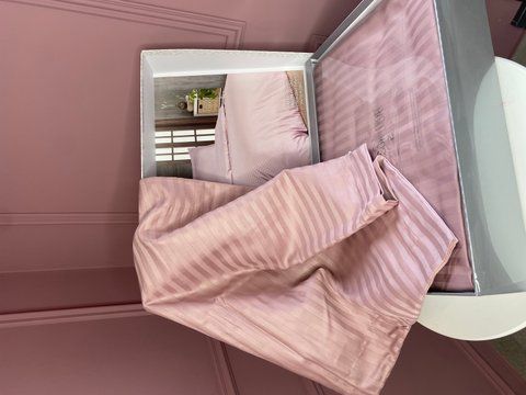 Комплект постельного белья сатин в полоску Maison d'or, NEW RAILS rose, полуторный размер 006 фото