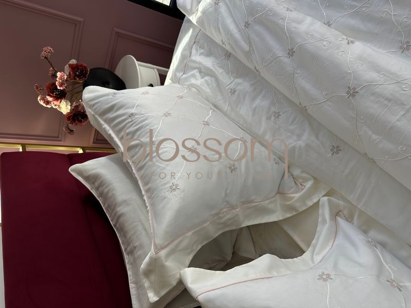Комплект постільної білизни з вишивкою преміум сатин JUANNA  ECRU-ROSE, Maison d'or, євро 5454 фото