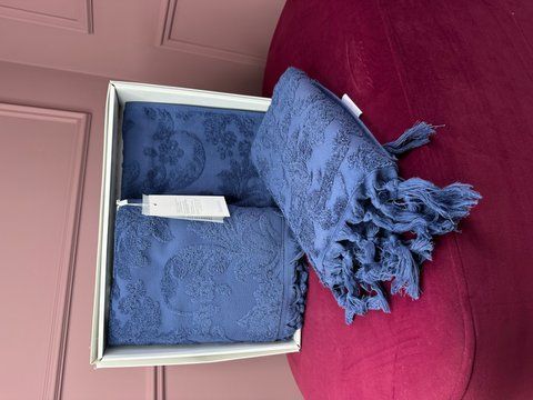 Махрові жакардові рушники SANDRA navy,jacquard towel, Maison d'or 0908 фото