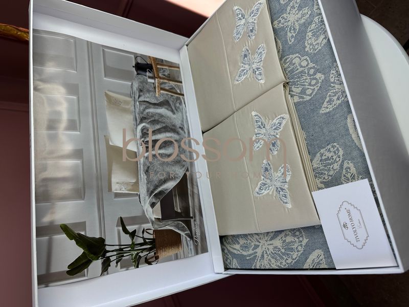 Летний комплект постельного белья PAPILLON MAVI, евро, TIVOLYO HOME 6282 фото