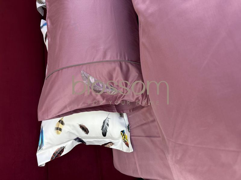 Комплект постільної білизни з вишивкою преміум сатин Maison D'or,VOLANTE,dark lilac,євро 9900 фото