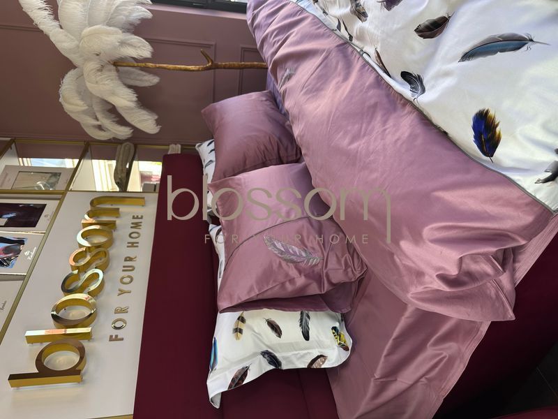 Комплект постільної білизни з вишивкою преміум сатин Maison D'or,VOLANTE,dark lilac,євро 9900 фото