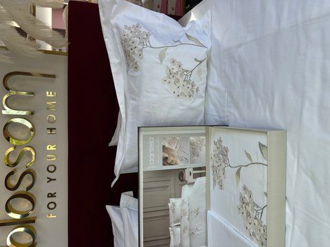 Комплект постільної білизни з вишивкою люкс сатин LAVINYA bej, євро DANTELA 1100 фото