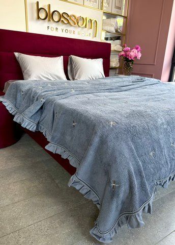 Махровое покрывало с вышивкой стрекозой LES AZZURES, grey, 220*240, MAISON D'OR 0702 фото