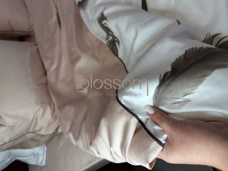 Комплект постільної білизни з вишивкою преміум сатин Maison D'or,PLUMES beige,євро 00289 фото