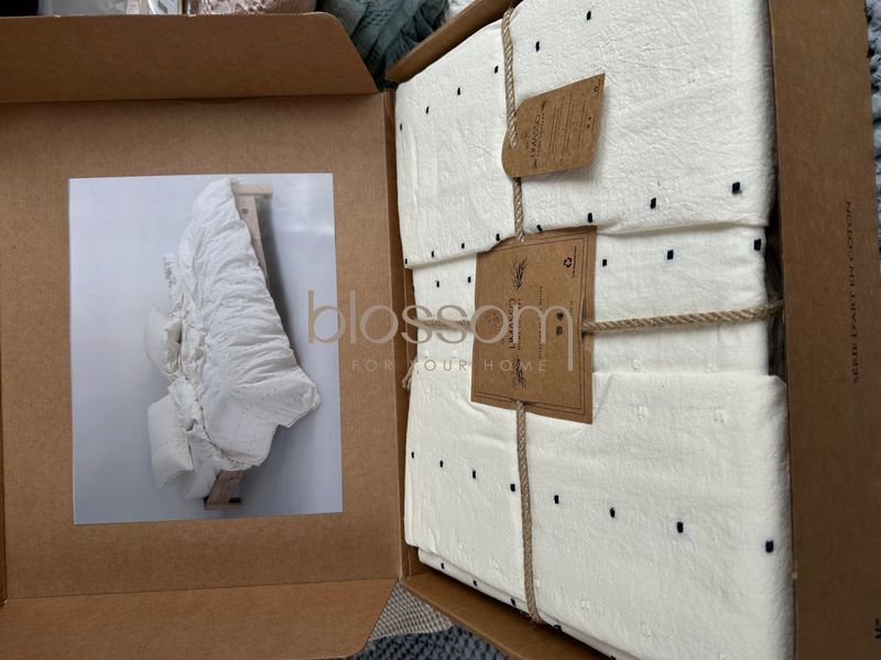 Комплект постільної білизни варена бавовна LIMASSO, ENCORTE snow white, євро 9480 фото