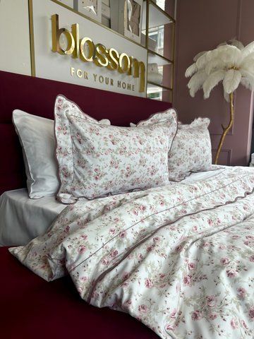 Комплект постільної білизни преміум сатин Maison d'or, Lady roses white, євро розмір 1119 фото