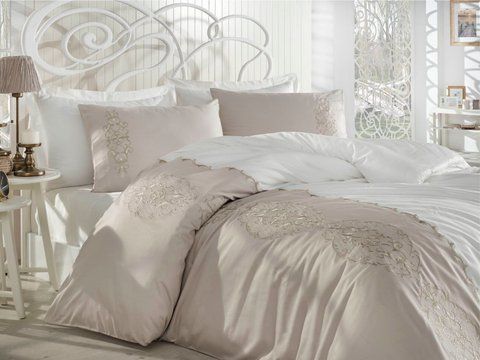 Cімейний комплект постільної білизни з вишивкою люкс сатин Elegance,  DANTELA 50 фото